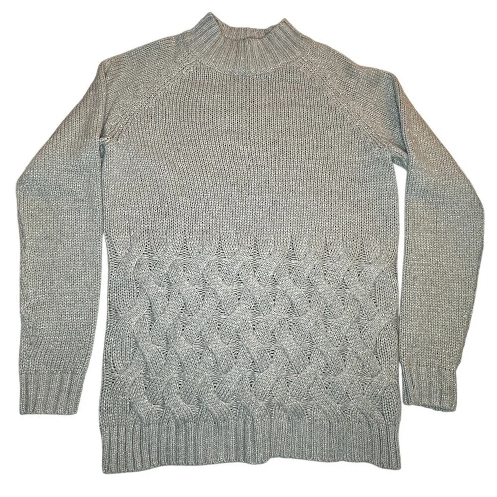 Simply Vera Vera Wang Sweater Womens Size M Gray Cable Knit Mock Neck
